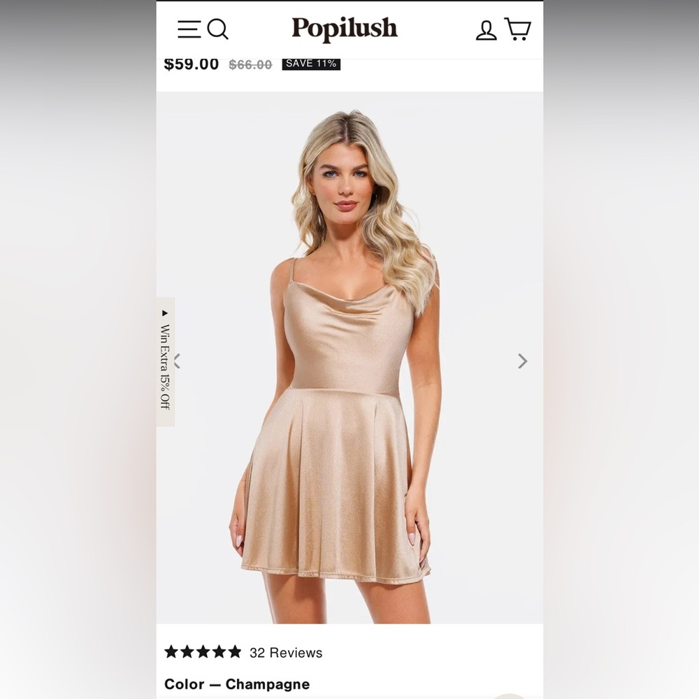 Popilush Champagne Mini Dress Built in Shapewear